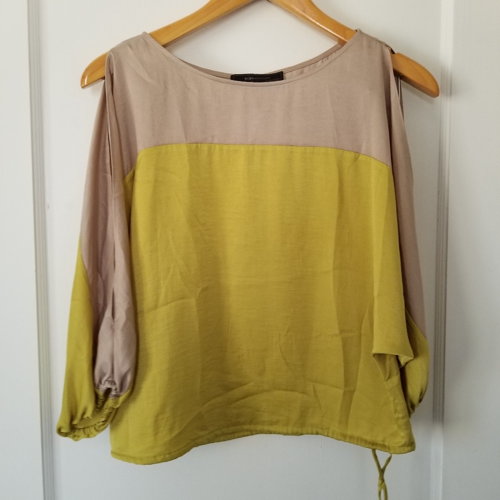 BCBG Max Azria Long Split Sleeve Tan Suzie top